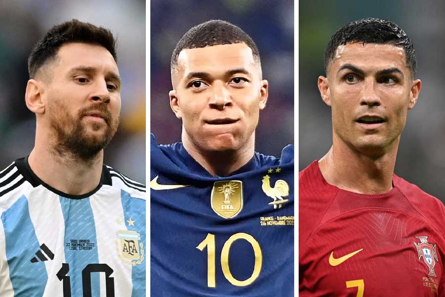 Picture of Lionel Messi Kylian Mbappe and Cristiano Ronaldo