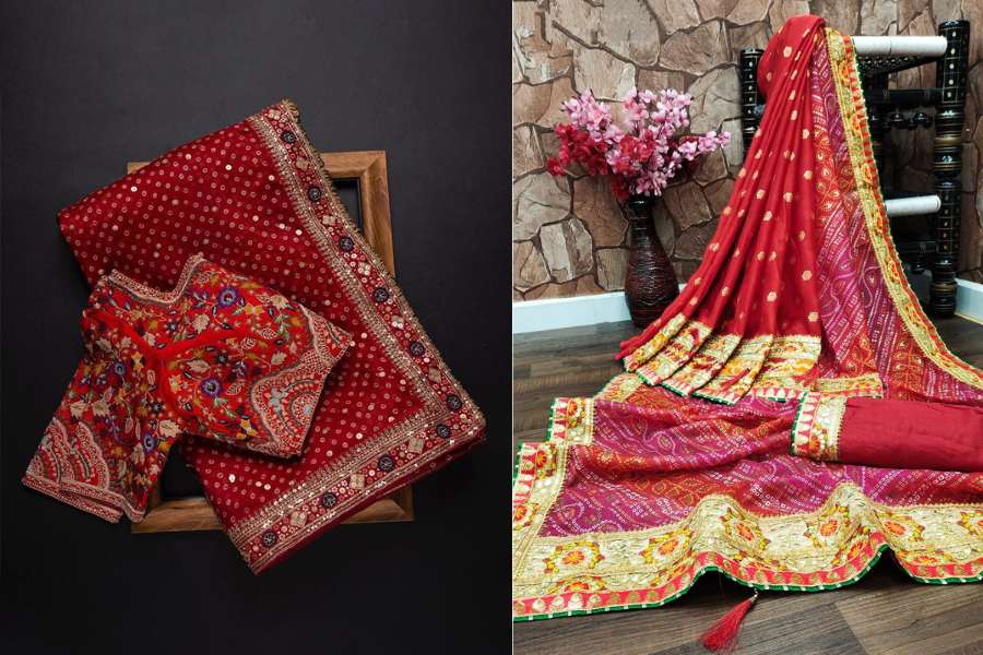 বাঁধনি: গুজরাতের বাঁধনি কাজে তৈরি এই শাড়ি। সুতি, সিল্ক, শিফন ও জর্জেটেরও হয়। পরে যেমন আরাম, তেমনই সাজও হয় আধুনিক।  