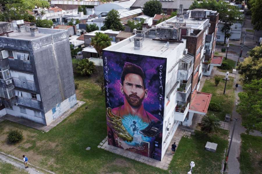 রোসারিয়োর একটি বাড়িতে মেসির ছবি আঁকা।