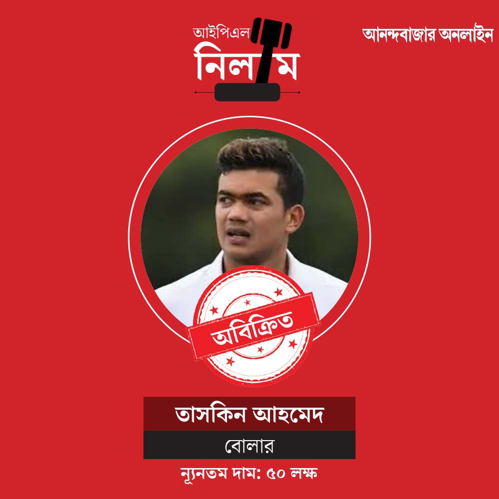 অবিক্রিত রাইলি রুসো। বাংলাদেশের জোরে বোলার তাসকিন আহমেদকেও কেউ নিল না।  