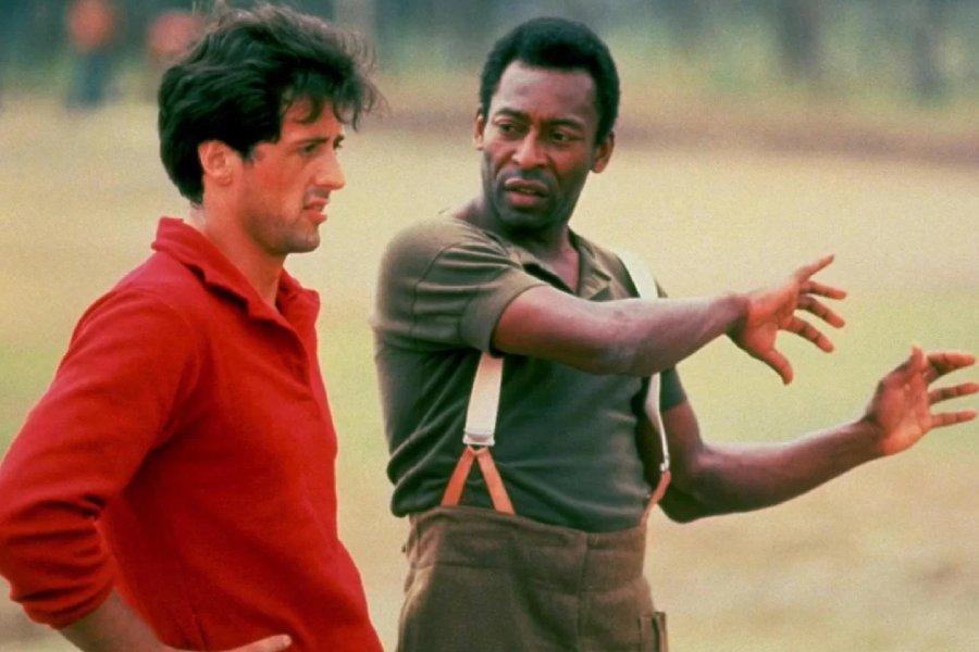 Pelé with Hollywood actor Sylvester Stallone in a movie.