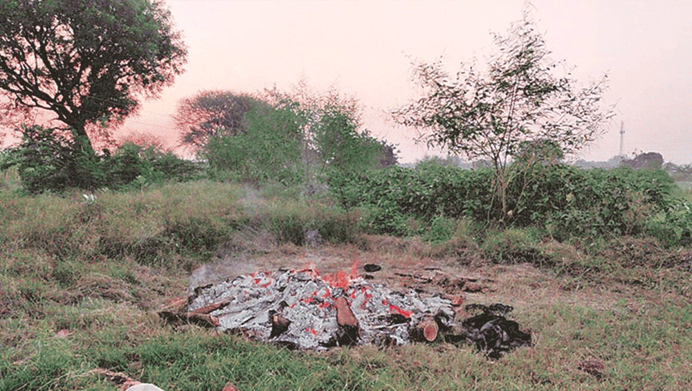 সেই চিতা। গণধর্ষিত এবং নিহত মেয়ের দেহ পরিবারের অনুমতি ছাড়াই পেট্রল ঢেলে জ্বালিয়ে দিয়েছিল পুলিশ। 