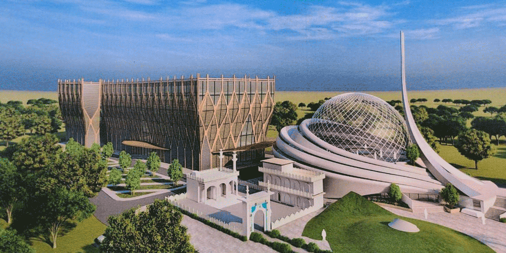 বললেন, “আমরা তো এটাই চাই না যে, এই মসজিদের নাম ‘বাবরি মসজিদ’ রাখা হোক। আমরা বলেছি, বরং হাসপাতালের নামটা ‘বাবরি হাসপাতাল’ রেখে দিক!” বোর্ডে প্রস্তাবিত নতুন মসজিদ চত্বরের ছবি।