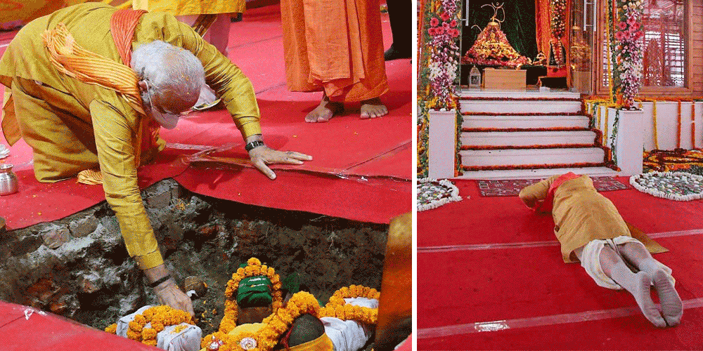 বাবরি মসজিদ নিশ্চিহ্ন। ৫ অগস্ট, ২০২০ বহুবিতর্কিত সেই জমিতে রামমন্দিরের ভিত্তিপ্রস্তর স্থাপন করেন প্রধানমন্ত্রী নরেন্দ্র মোদী। 