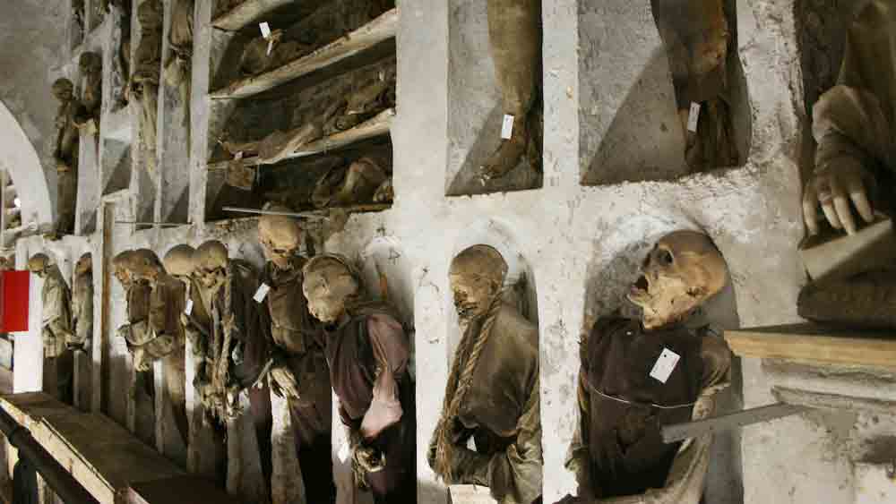 কবরখানার সবচেয়ে পুরনো অংশে রাখা হয়েছিল ধর্মযাজকদের দেহ। একটি হলঘরে পুরোহিতদের সমাধি দেওয়া হত। আর একটি করিডরে মহিলাদের কারুকাজ করা পোশাক ও গয়না পরিয়ে কবর দেওয়ার ব্যবস্থা ছিল। পুরুষদের জন্য বরাদ্দ একটি করিডরে পালেরমোর অভিজাত পরিবারের সদস্যদের দেহ রাখা হয়েছিল। এ ছাড়া, শিশুদের সমাধির জন্যও কবরখানায় একটি অংশ বরাদ্দ করা হয়েছিল।