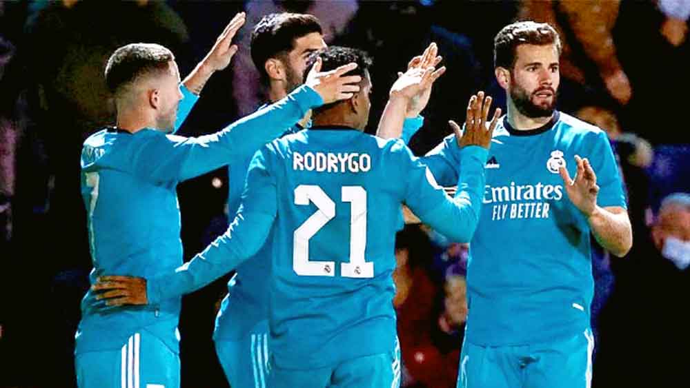 দাপট: ম্যাচ জিতে উচ্ছ্বাস রিয়াল মাদ্রিদের ফুটবলারদের। রিয়াল টুইটার