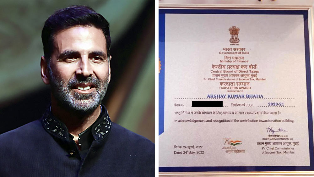 সরকারি প্রতিবেদন অনুযায়ী, বিনোদন জগতে সবচেয়ে বেশি টাকা কর দিয়েছেন অক্ষয় কুমার। আয়কর দফতর তাই বলিউড অভিনেতাকে বিশেষ সম্মানফলক এবং একটি শংসাপত্রও পাঠিয়েছে। 