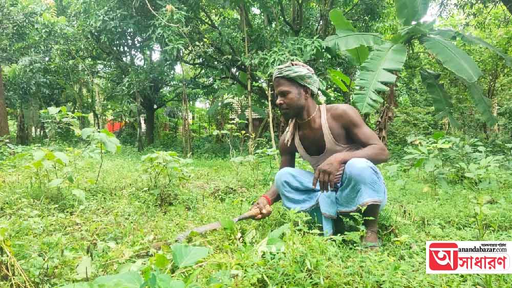 কার্তিক পেশায় দিন মজুর। লোকের জমিতে মজুরি খেটে সংসার চলে।