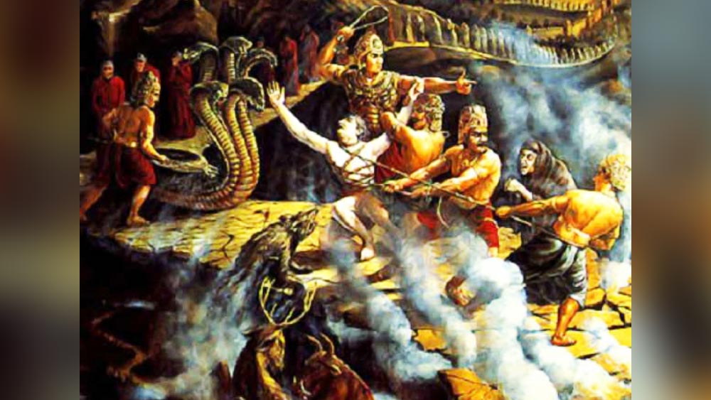 সূচিমুখ: সন্দেহপ্রবণ ব্যক্তিদের এখানে নিয়ে এসে যমদূতরা তাদের শরীরে সূচ প্রবেশ করিয়ে সেলাই করতে থাকে।