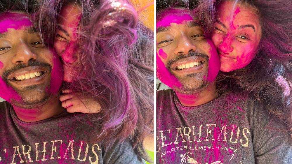 রং খেলেছেন বটে স্বস্তিকা দত্ত! ছোট্ট ঝলক বলছে, খোলা চুলের পরতে পরতে নানা রং। রং ছুঁয়েছে তাঁর গাল, কপাল, পোশাক, সারা শরীর! এ ভাবে কে রাঙাল নায়িকাকে? শোভন গঙ্গোপাধ্যায়?