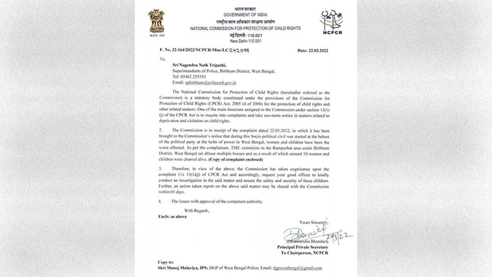 জাতীয় শিশু অধিকাররক্ষা কমিশনের চিঠি।