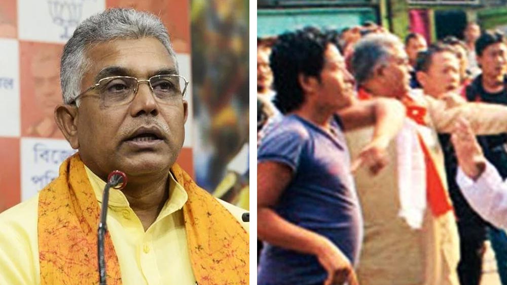 পাহাড়ে দিলীপ ঘোষকে হেনস্থার মুখ পড়তে হয় ২০১৭ সালের ৫ অক্টোবর। তখন তিনি বিজেপির রাজ্য সভাপতি। দার্জিলিঙে  দিলীপের মাইক কেড়ে নেওয়া হয়। থানায় অভিযোগ জানাতে যাওয়ার পথেও তাঁকে ধাক্কাধাক্কি করা হয় রাস্তার উপর। দিলীপের আপ্ত সহায়ক দেব সাহা এবং দার্জিলিঙের বিজেপি নেতা রাকেশ পোখরেলকে রাস্তায় ফেলে মারধরও করা হয় সে বার।