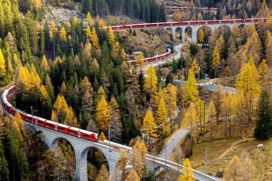 পাহাড়ের গা বেয়ে বিশাল সাপের মতো পেঁচিয়ে রয়েছে ট্রেন। এক ঝলক দেখলে তাকে ট্রেন বলে না-ও চিনতে পারেন অনেকে। কারণ ট্রেন সচরাচর এত লম্বা হয় না।