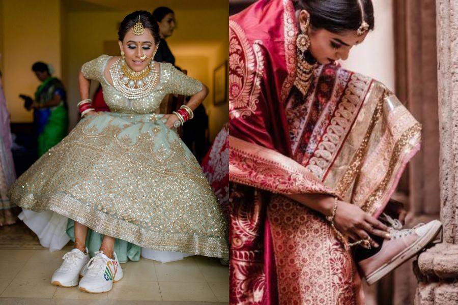 বিয়েতে কনের পায়ে ব্লক হিল অথবা পেন্সিল হিল হামেশাই দেখা যায়। একেবারে ফ্ল্যাট জুতো অনেকের পছন্দ হলেও বিয়ের সময়ে সেগুলি এড়িয়েই চলেন বেশির ভাগ কনে।