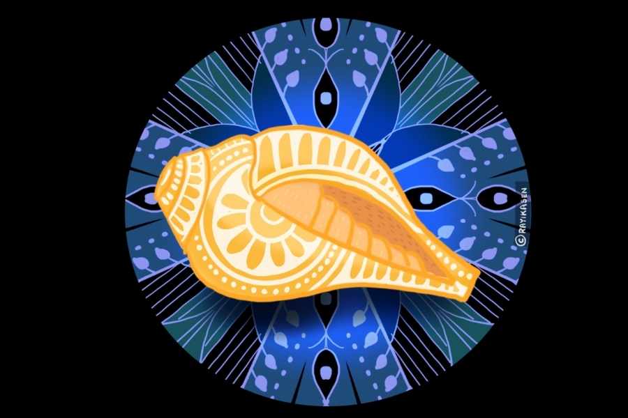 শঙ্খ : শঙ্খ বা শাঁখ বাজিয়েই যুদ্ধের সূচনা হত। শাঁখ দেবীর বাম হাতে থাকে। পুরাণ মতে বরুণদেব দেবীকে এই অস্ত্র প্রদান করেন। বলা হয়, এই শাঁখ বাজিয়েই দেবী মহিষাসুরের বিরুদ্ধে যুদ্ধ ঘোষণা করেন।