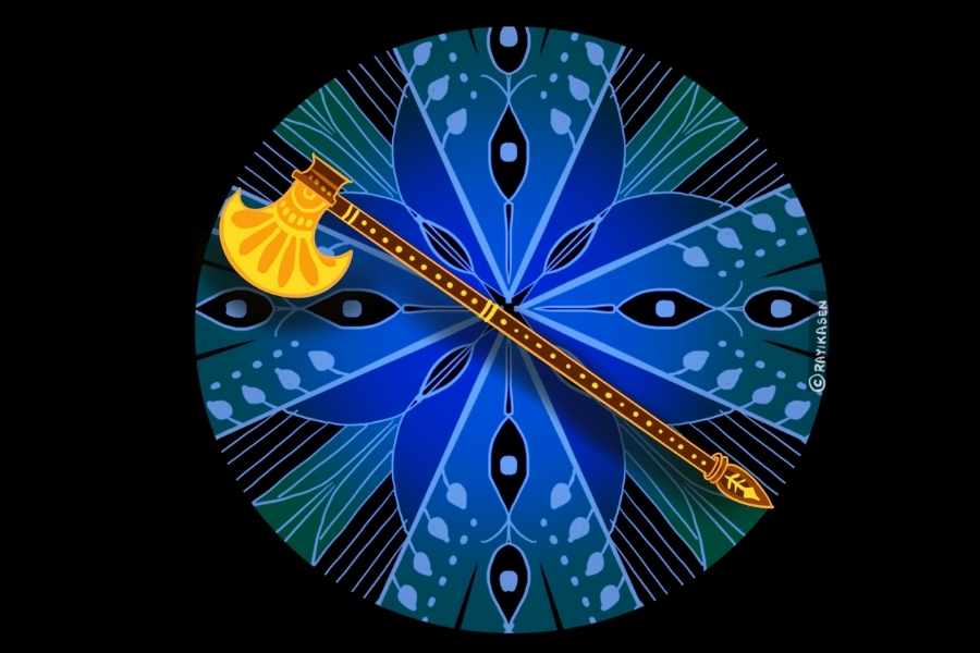 কুড়ুল: পুরাণ মতে বিশ্বকর্মা প্রদান করেন কুড়ুল। যা রক্ষক ও ধংসাত্মক শক্তির প্রতীক রূপে গণ্য করা হয়। 