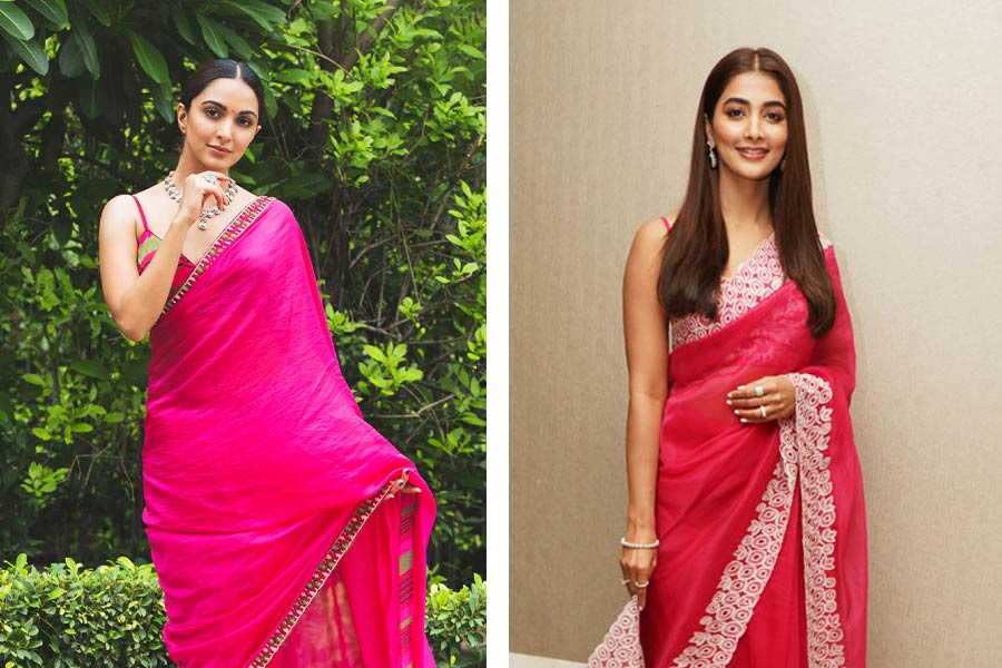 স্প্যাগটি স্ট্র্যাপ ব্লাউজ বা ক্রপ টপ দিয়ে শাড়ি পরলে, মন্দ লাগবে না। 