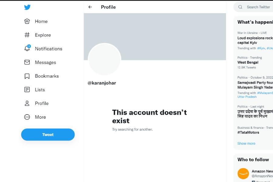 করণের টুইটার প্রোফাইল খুলছে না। 