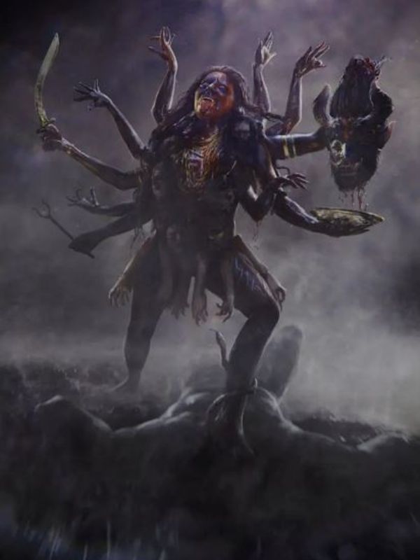 নৃত্যরতা মা কালী যখন শিবের বুকে পা দিয়ে ফেলেন, তখন এক প্রকার সম্বিৎ ফিরে পান। এবং স্বামীর বুকে পা দিয়েছেন দেখে লজ্জায় তাঁর জিভ বেরিয়ে আসে।   