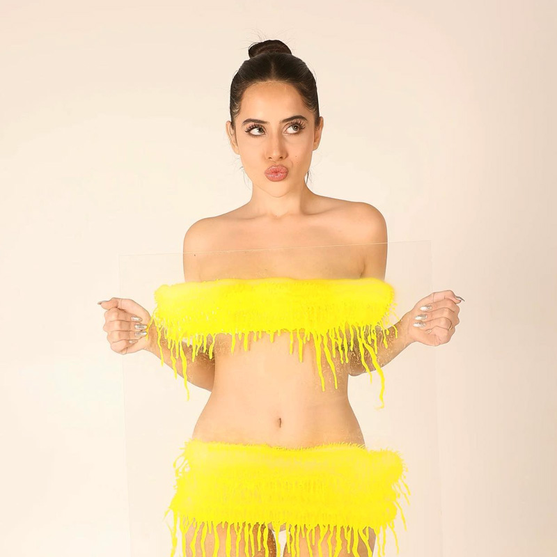 কখনও তিনি ব্লেড দিয়ে তৈরি পোশাক পরেছেন, কখনও তাঁকে দেখা গিয়েছে সেফটিপিনে তৈরি পোশাকে। কিছু দিন আগেই ঘড়ি দিয়ে তৈরি স্কার্ট পরে ভক্তদের মনে ঝড় তুলেছিলেন তিনি। সম্প্রতি নিরাবরণ হয়ে ক্যামেরার সামনে দাঁড়িয়েছিলেন উরফি। তাঁর হাতে ছিল কাচ। সেখানে হলুদ রং লাগানো ছিল। এমন ভাবে কাচটি মডেল-তারকা ধরেছিলেন, যাতে লজ্জা নিবারণ হয়। 