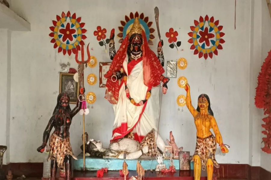 আড়ম্বর নয়, ঐতিহ্যই মূল আকর্ষণ। কোচবিহারে এই কালী পুজো প্রায় ৫০০ বছরের পুরনো। লক্ষ্মী পুজোর দিন থেকে দীপাবলি পর্যন্ত বিশেষ পদ্ধতিতে পুজো হয় প্রাচীন এই শ্মশান কালী মাতৃমূর্তির। 