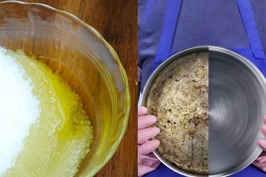 তেল-নুনে ভরসা: খাবারের সাধারণ দাগ তুলতে সবথেকে সহজ টোটকা নুন ও তেল। 'বিষে বিষে বিষক্ষয়' -এর মতো একটি বাটিতে নুন ও যে কোনও তেল মিশিয়ে বাসন মাজার আগে তার উপরে সেই মিশ্রণ বুলিয়ে নিন। এর পরে সাবান দিলেই সঙ্গে সঙ্গে সমস্ত দাগ উঠে আসবে।