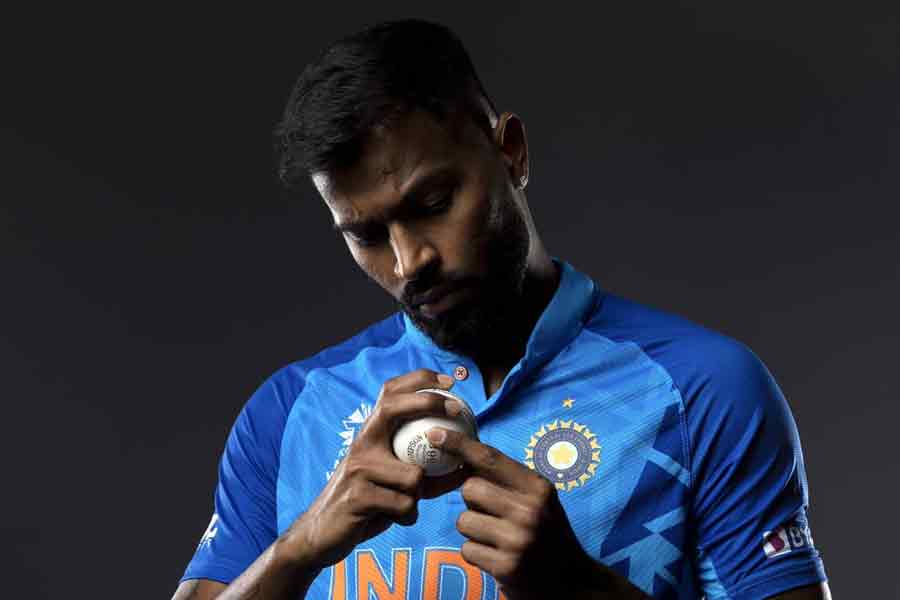 Team India T20 Caprtain Hardik Pandya with white cricket ball