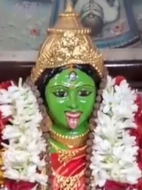 দেবীর গায়ের রং সবুজ। গলায় কণ্ঠীর মালা ও বৈষ্ণব তিলক আঁকা। দেবী এখানে বৈষ্ণব ধর্মালম্বী। বলি নয় বরং মা খুশি হন বাঁশির মিঠে সুরেই।