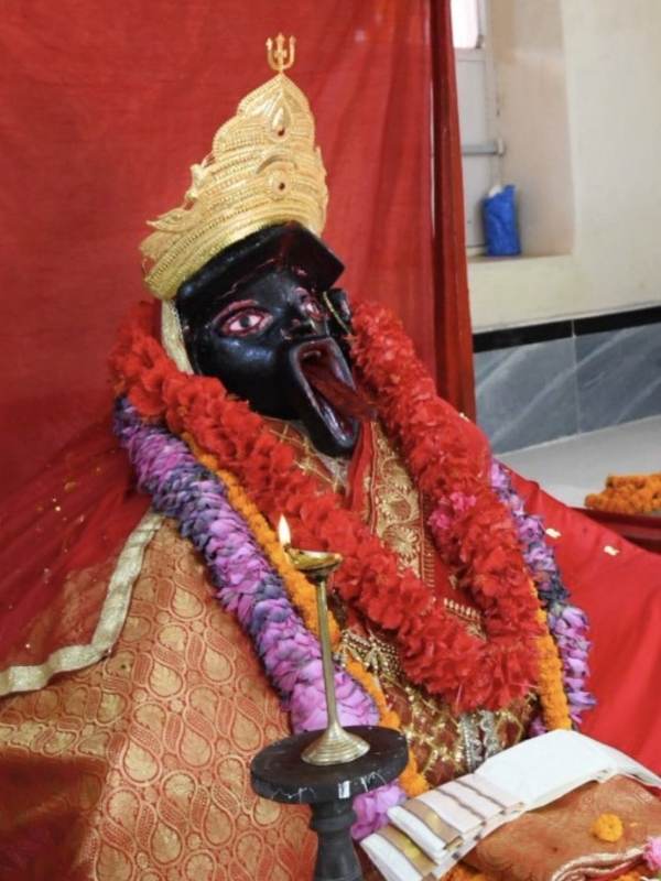 গলায় রক্ত জবার মালা ও নানা অলঙ্কার। মাথায় সোনার মুকুট। এই মন্দিরে প্রতি শনি ও মঙ্গলবার হয় নিত্য পুজা। 