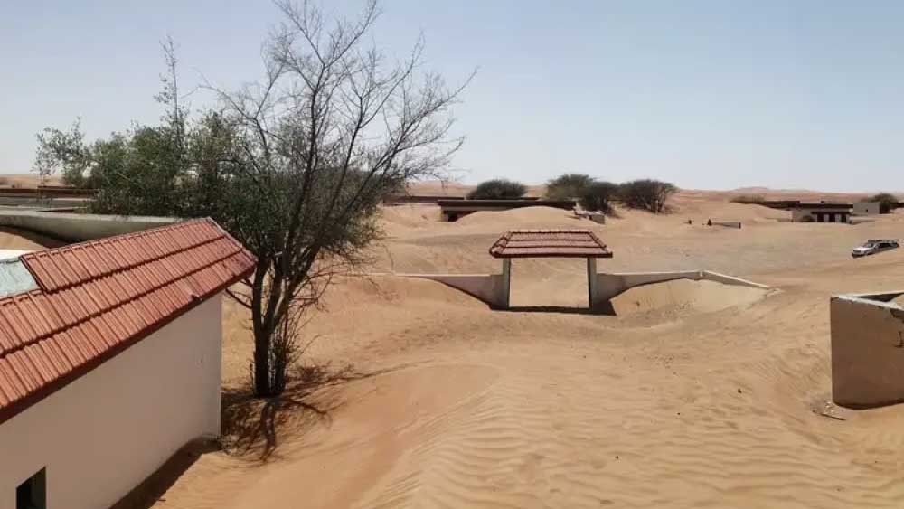 চারদিকে ধু ধু করছে বালি। আর তার মাঝখানে বালির মধ্যে থেকে মাথা উঁচিয়ে আছে বেশ কয়েকটি বাড়ি আর একটি মসজিদ। 