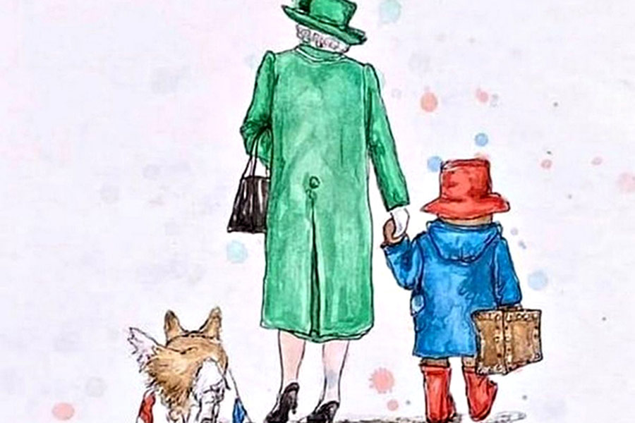 প্রস্থান: রানি, কর্গি ও ভালুকের অলঙ্করণ