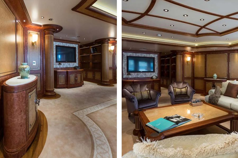 শুধু কি বিলাসবহুল কেবিন! এর বাথরুমেও নাকি রয়েছে আভিজাত্যের ছাপ। সেখানে টয়লেট রোল রাখার জন্য হোল্ডারগুলি সবই নাকি সোনার। ঠিক ট্রাম্প টাওয়ারে যেমনটা দেখতে পাওয়া যায়, তার মতো। এ সবই দাবি করেছেন ইটালিরা কর্মীরা।
