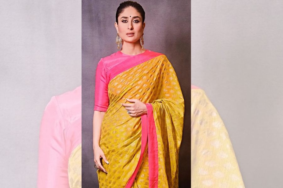 করিনা কপূরের আবেদনের চমককে নিজের সাজের মধ্যে ফুটিয়ে তুলতে চাইলে সাবেকি ঝলমলে জরির কাজ করা চান্দেরি শাড়ির সঙ্গে ম্যাচিং করা বা কনট্রাস্টের ব্লাউজ পরে নিতে পারেন। 