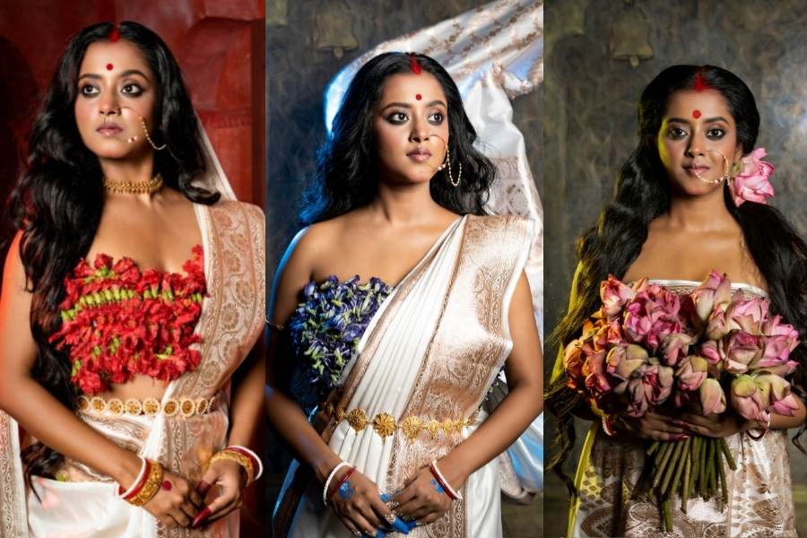 দুর্গা পুজোর প্রাক্কালে দেবীর ত্রিগুণ প্রকাশে নতুন ভাবে আবির্ভূত হলেন ‘ত্রিনয়নী’ খ্যাত শ্রুতি।  