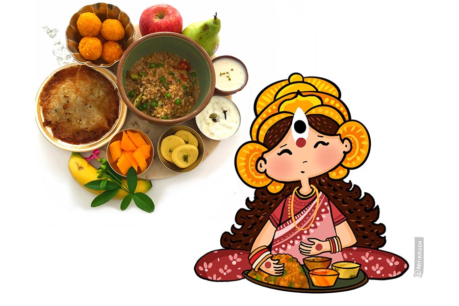 মা দুর্গা- বৈষ্ণব ও শৈব মতে তিনি নিরামিষ ভোগ পছন্দ করেন। শাক্ত মতে মনে করা হয়, তিনি আমিষাশী। এখন পশুবলিতে নিষেধ আছে ঠিকই, তবে এক সময়ে তার প্রচলন ছিল। মুগ ডালের খিচুড়ি ও ক্ষীর দেবীর খুব প্রিয়। 