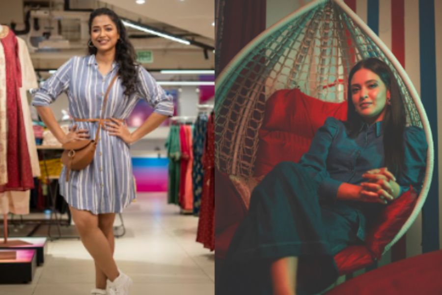 পুজো শুরু হোক হাল ফ্যাশনের হাত ধরে। ষষ্ঠীর বোধনে সাজে থাক আধুনিক ছোঁয়া। উজ্জ্বল রঙের জাম্পস্যুট, নি–লেন্থ ড্রেস অথবা স্ট্রাইপ ডিজাইনের পোশাকে মনে বাজুক বোহেমিয়ান সুর। ফিউশন ক্রপ টপ পরতে চাইলে সঙ্গে মানানসই হবে পালাজো। 