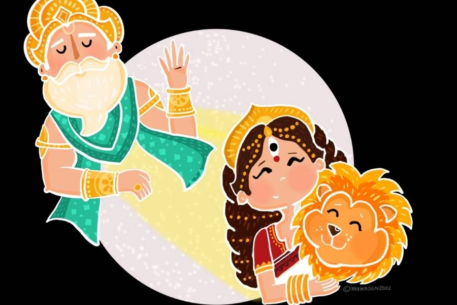 কিছু বাহনের বৈচিত্র্যময় কাহিনি আবার পাল্টে যায় অঞ্চল বা মতভেদে। যেমন দেবী দুর্গার বাহন সোনালী সিংহ রাজা হিমালয়ের তরফ থেকে দেবী পার্বতীকে দেওয়া উপহার বলে কথিত। এটি ধর্ম, শক্তি, সুরক্ষা, দৃঢ়তা ও ক্ষমতার প্রতীক। 