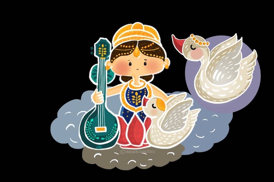 দেবী সরস্বতীর বাহন হাঁস বা হংস। তিনি হলেন বুদ্ধিমত্তা, সৌন্দর্য ও মিষ্টতার প্রতীক। 