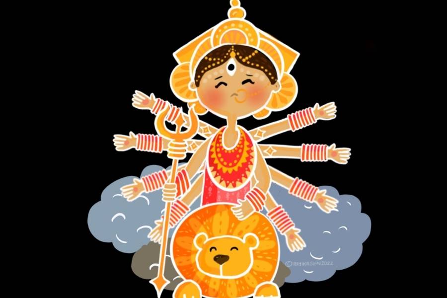 আবার কোথাও বলা হয়েছে, দেবতাদের তরফ থেকে তাঁর যুদ্ধের সহযোগিতা করার জন্য অবতারণা। দেবীর দশ হাত এবং প্রতিটিতে রয়েছে নানা রকমের অস্ত্র, তাই তাঁর প্রয়োজন ছিল এমন কোনও বাহন, যে তাঁকে বহন করতে সক্ষম। 