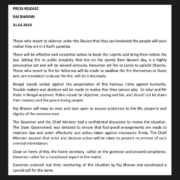 Why Governor CV Anand Bose Constituted special cell to monitor situation of Howrah 