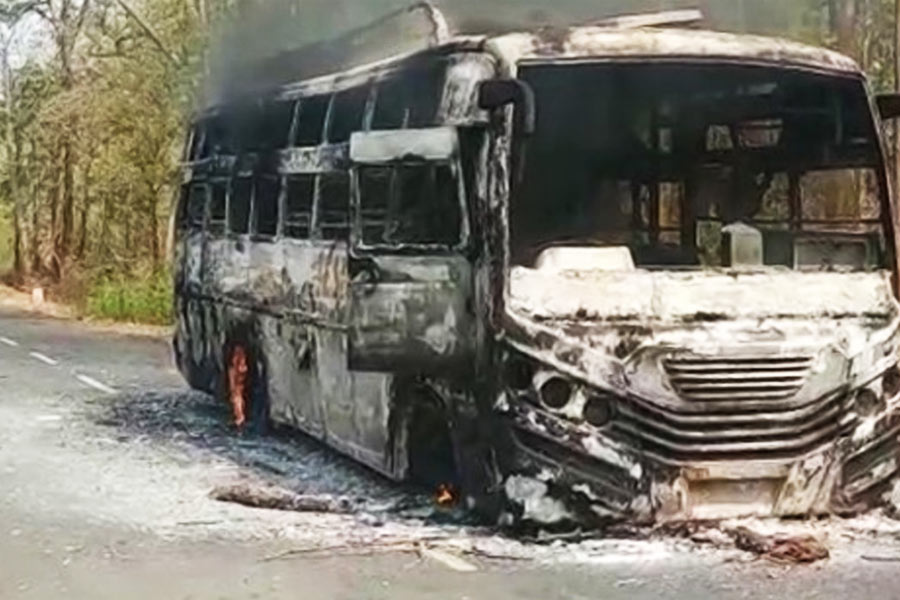 image of bus set on fire 