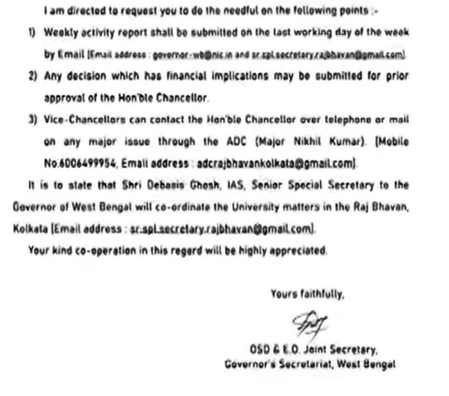 উপাচার্যদের নির্দেশ রাজ্যপালের।