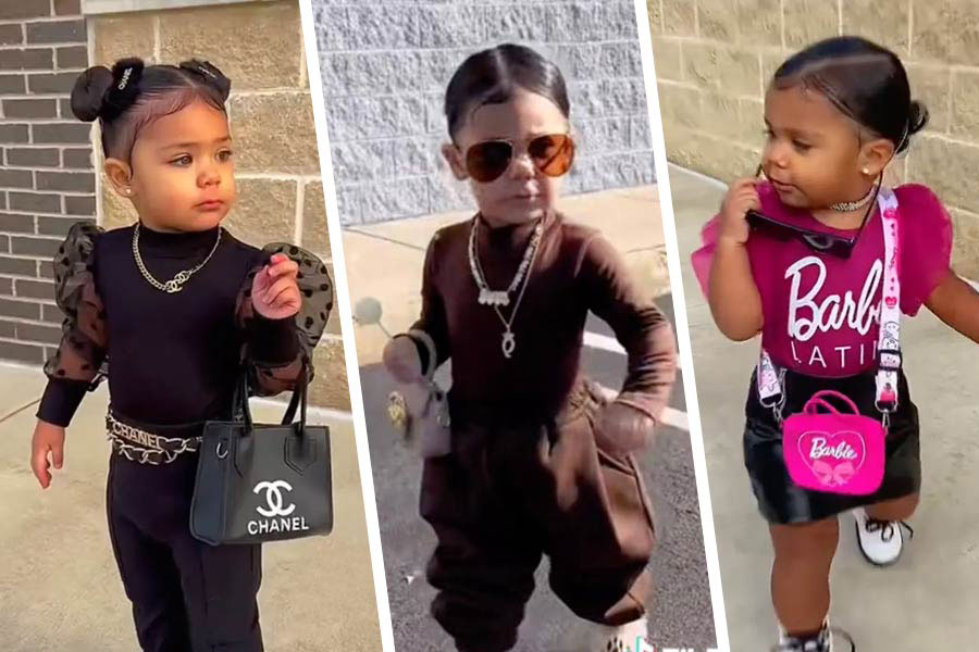 A mom has been trolled online for posting videos of her toddler dressed in adult style clothing