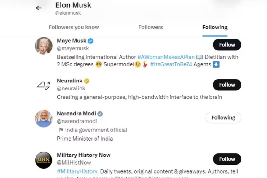 modi follows elon on twitter.