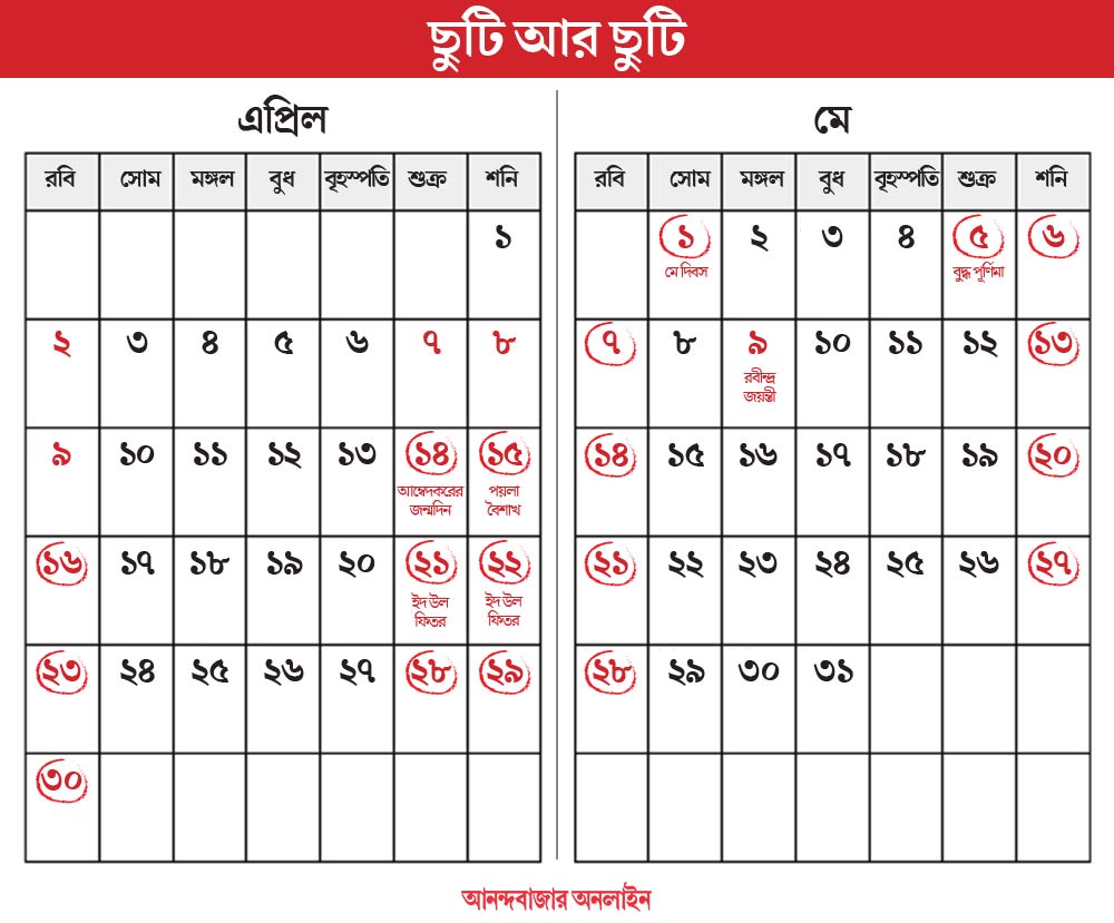 লম্বা ছুটির ক্যালেন্ডার।