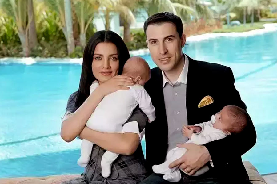 Celina Jaitly with her husband Peter Haag and her twin children