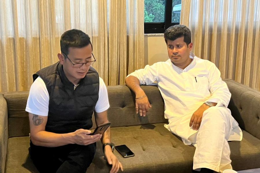 Former footballer and founder of Hamro Sikkim Party Bhaichung Bhutia meets Congress leaders in Gangtok
