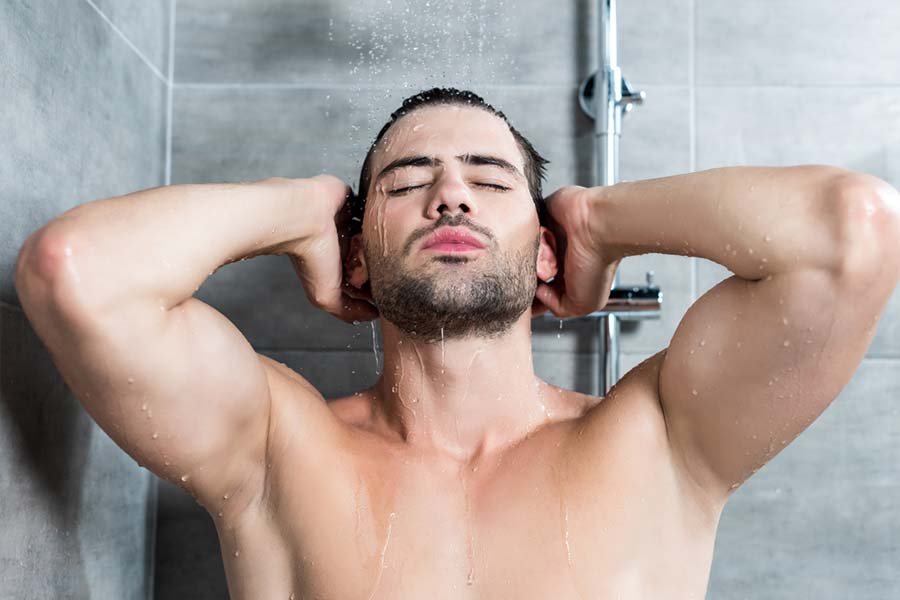 Image of men taking bathe  