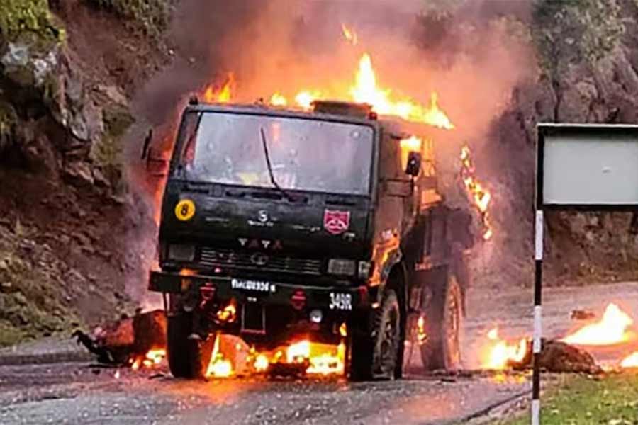 Image of the army truck took fire