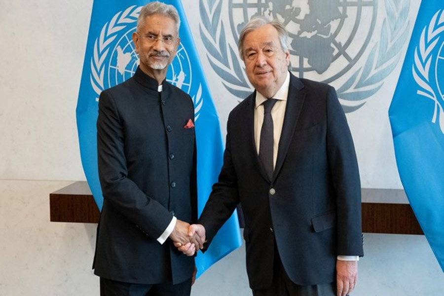 A Photograph of Indian Foreign Minister S Jaishankar with UN Secretary-General Guterres